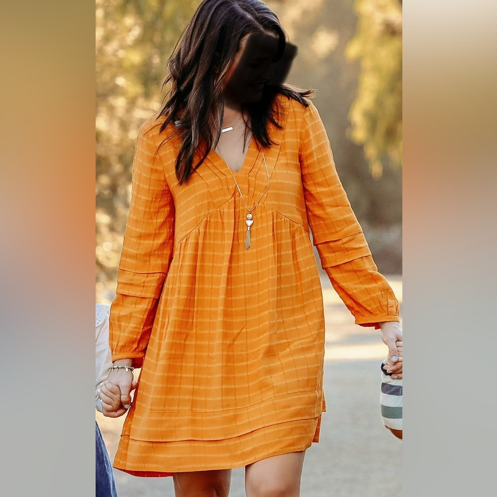 Maeve Orange V-Neck Long Sleeve Shift Dress